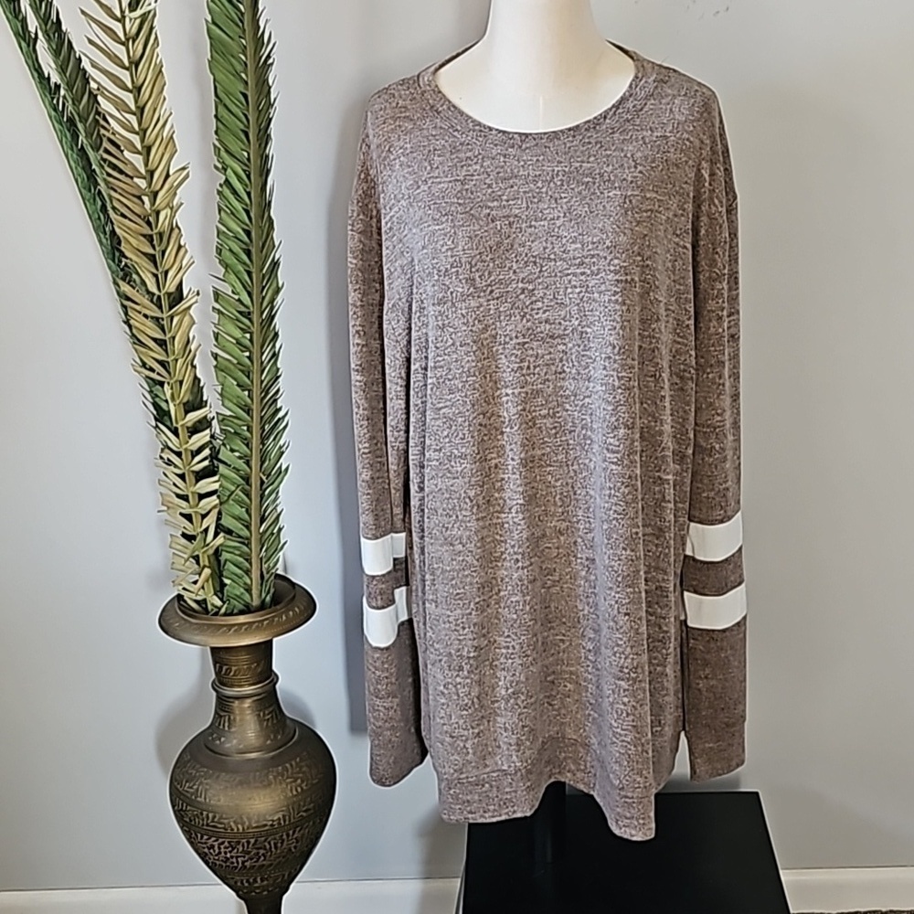 No brand Heather Taupe Long Sleeve Banded Hem Tunic